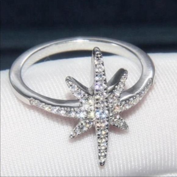 NEW 925 STERLING SILVER STAR SHOOTING DIAMOND RING - Picture 5 of 7